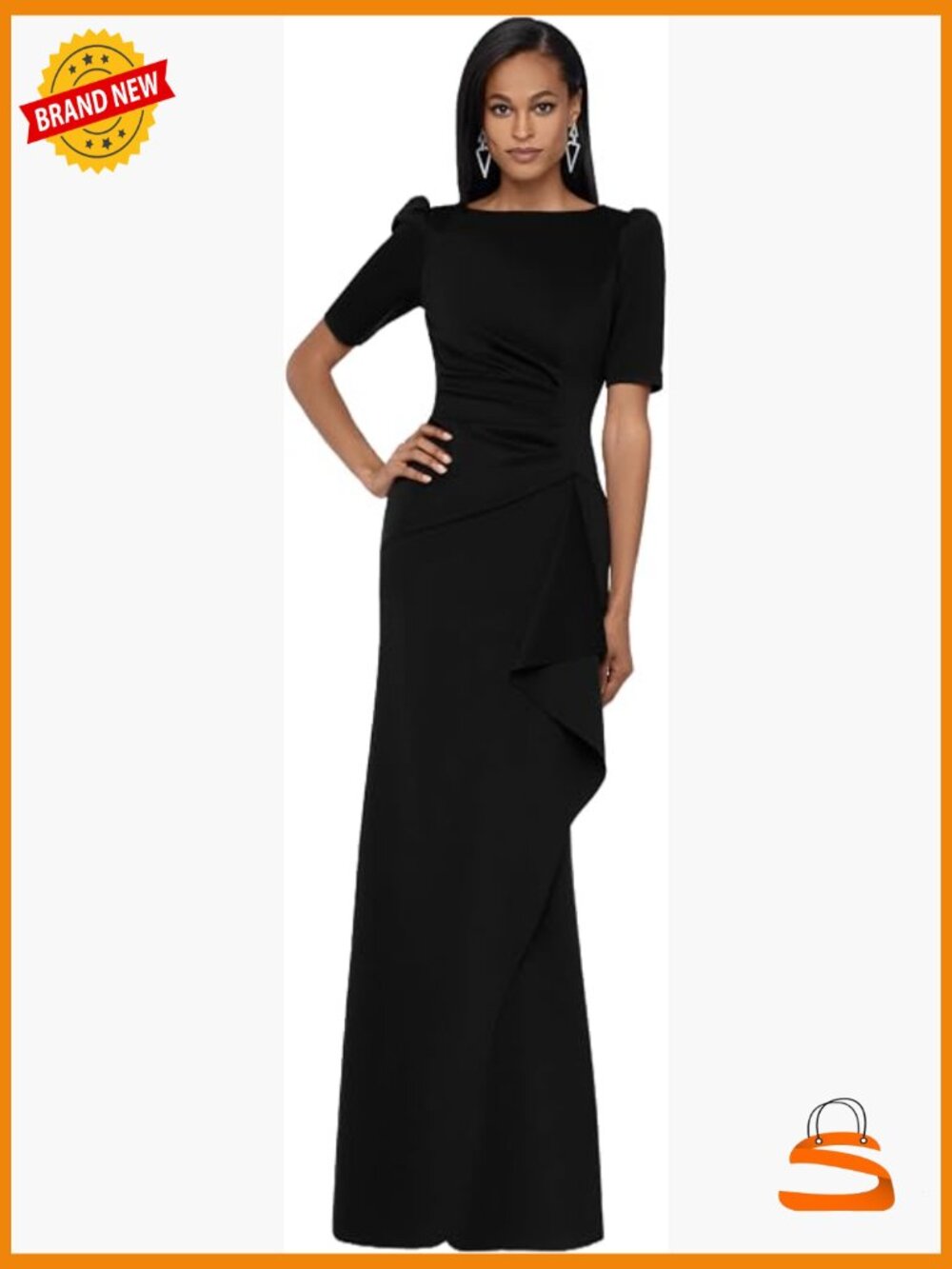 Sequin Lace Short Sleeve Floor Length Formal Dress
